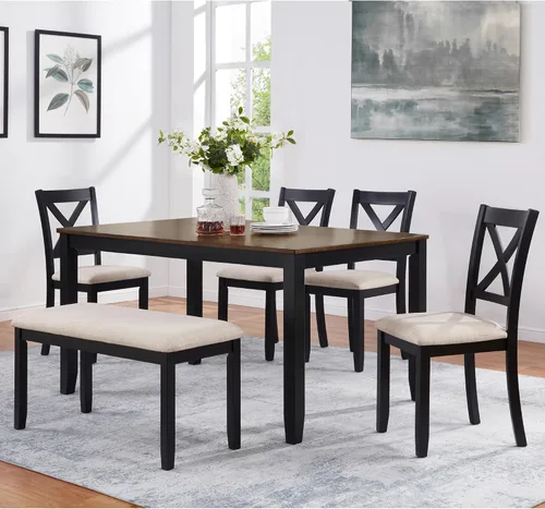 Miniatura 7 de Bellemave Juego de mesa de comedor de 6 piezas para 6 mesas de cocina rectangulares con 4 sillas de comedor y banco, juego de comedor para 6