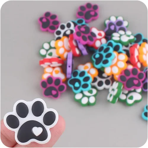Miniatura 4 de Decoendiy 20 cuentas focales de silicona, lindas cuentas planas de silicona con forma de pata de gato y perro, cuentas espaciadoras sueltas