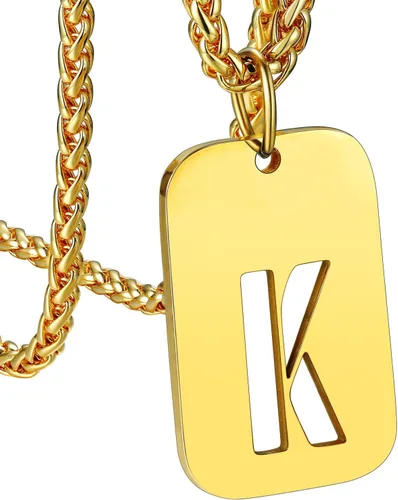 Bandmax Initial Letter For Men Women Necklace Chain Dog Tags Stainless Steel 26 Alphabet Hollow Capitals Boy Chains With Pendants Jewelry