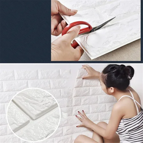 Miniatura 7 de Calcomanías de pared de ladrillo impermeables 3D de 27.56 x 11.81 pulgadas, paneles de pared autoadhesivos de espuma para TV, sala de estar