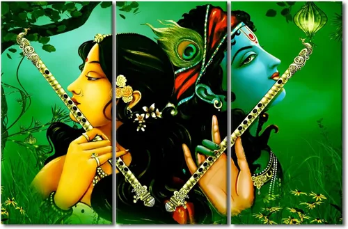 Pintura india hindú Dios Señor Krishna imágenes sobre lienzo, arte de pared de 3 piezas, arte de pared moderno, decoración del hogar para sala de