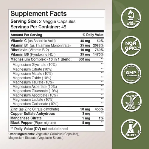Miniatura 4 de Complejo de magnesio de Gade Nutrition 10 en 1 - Glicinato, citrato, malato, óxido, taurato, aspartato, gluconato, ascorbato, lactato, carbonato