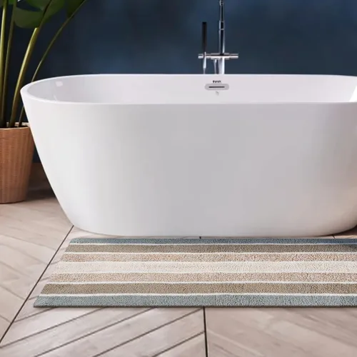 Miniatura 4 de Alfombra de baño de algodón con rayas alpinas de 24 x 60 pulgadas, color beige gris, antideslizante, ultrasuave, de lujo, ideal para baño, cocina