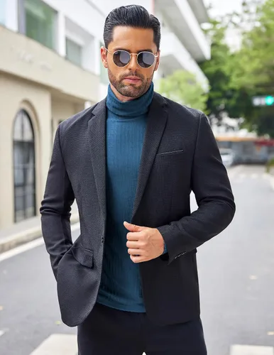 Miniatura 4 de COOFANDY Camisetas de manga larga con cuello alto para hombre, ajustadas, acanaladas, básicas, suéter de punto ligero