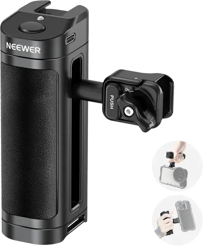 Miniatura 10 de NEEWER - Empuñadura lateral con botón de control remoto inalámbrico y disparador de obturador para jaula de video de smartphone, 2 adaptadores