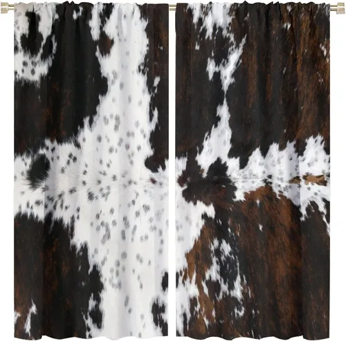 YCness Cortinas con estampado de vaca, cortinas de piel de vaca, piel de animal marrón, estampado de vaca occidental, granja rústica, tratamientos