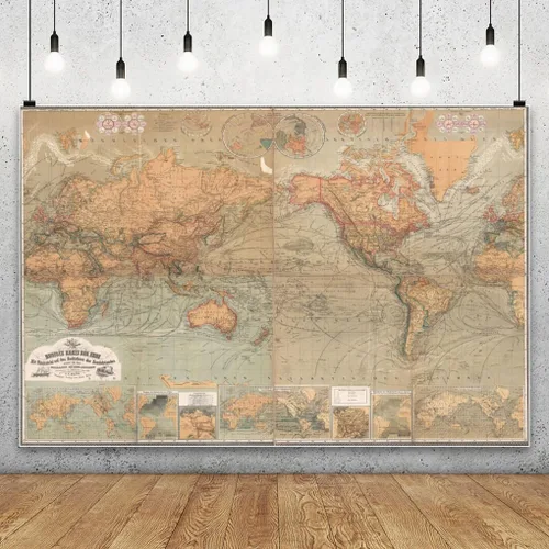 Miniatura 3 de AOFOTO Telón de fondo de fotografía de mapa del viejo mundo de 7 x 5 pies, estilo vintage, retro, mapa náutico del mundo, fondo marrón antiguo