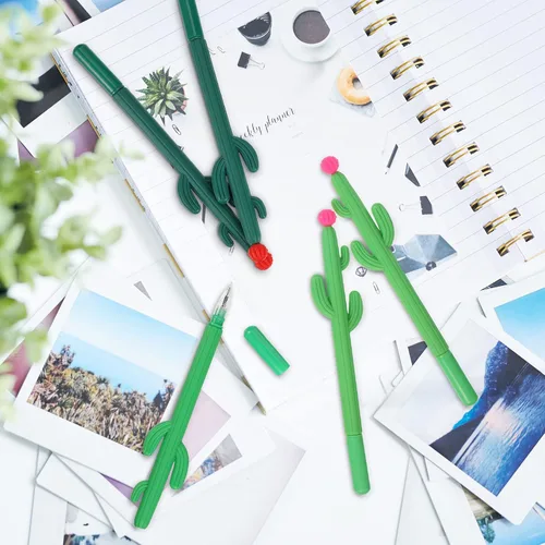 Miniatura 4 de Outus Paquete de 24 bolígrafos de cactus de 0.020 in con forma de cactus negro, bolígrafo de tinta de gel verde Saguaro para aula, oficina, escuela