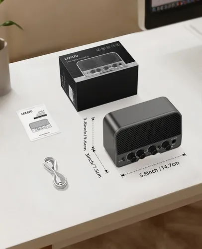 Miniatura 7 de LEKATO Mini amplificador de guitarra eléctrica recargable de 5 W, canales limpios/sobremarchados, amplificador pequeño portátil para práctica