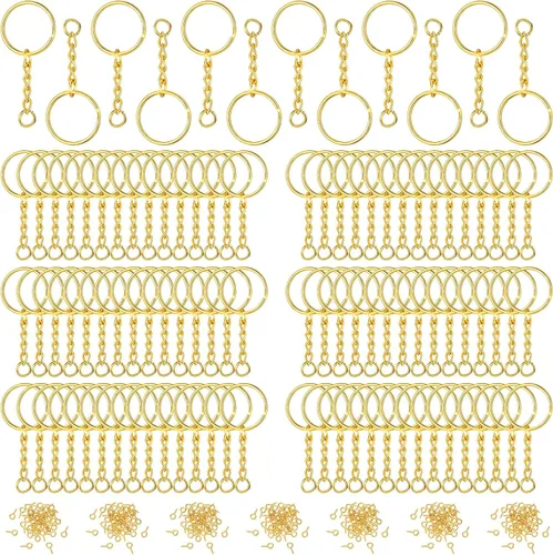 Miniatura 10 de Hotop Kit de 360 llaveros a granel, incluye 90 llaveros con cadena y conectores de anillos abiertos, 180 ganchos pequeños para manualidades, Negro