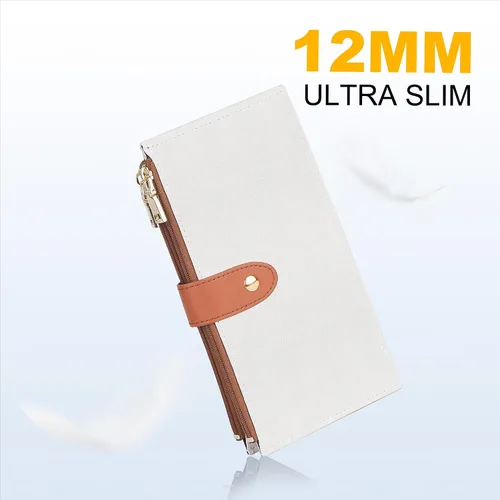 Miniatura 4 de Travelambo Billetera para mujer con bloqueo RFID plegable para múltiples tarjetas con bolsillo con cremallera, Beige y rojo marrón, Billetera