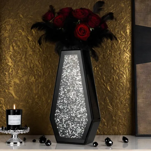 Miniatura 7 de SHYFOY Florero Negro de Flores Florero de Vidrio de Diamante Triturado Floreros Grandes de Cristal con Espejo para Centros de Mesa Floreros Altos