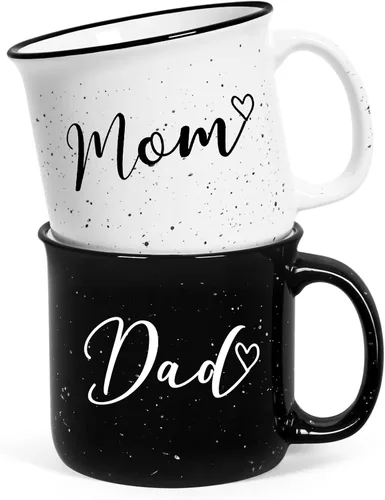 YHRJWN Juego de tazas para padres nuevos, regalos para mamá y papá para parejas, perfecto para el día de la madre, día del padre y Navidad, 15 onzas