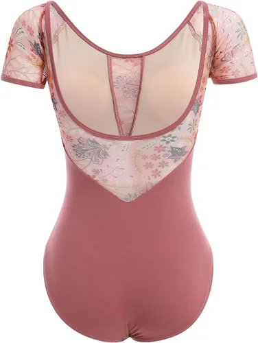 Miniatura 8 de AFAVOM Leotardos de ballet para mujeres adultas con estampado de flores de mariposa sin espalda, leotardos de gimnasia con brasier y prácticas