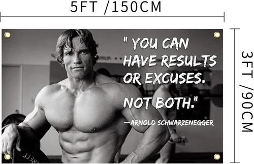 Miniatura 2 de Arnold Schwarzenegger Puedes tener resultados o excusas. No ambos. Bandera de 3 x 5 pies Cartel Inspirador Bandera duradera para pared de cueva