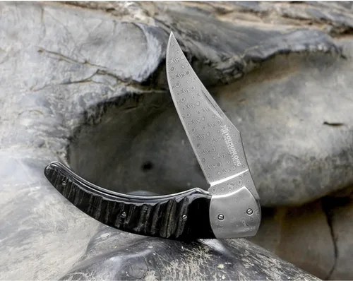 Miniatura 9 de YOUSUNLONG Navaja de bolsillo – Cuchillo plegable – Total 8.071 in – Hoja de acero de Damasco japonés – Mango de cuerno de búfalo negro natural