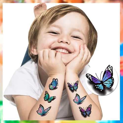 Miniatura 6 de Calcomanías temporales 3D de mariposas y flores, tatuajes coloridos para mujeres, 126 unidades, 30 hojas