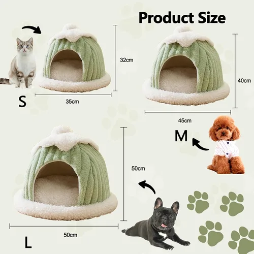 Miniatura 6 de Cama tipo cueva para gatos, bonita casa de gato de dibujos animados, tienda de campaña pequeña con almohada extraíble lavable, cama cálida para Verde
