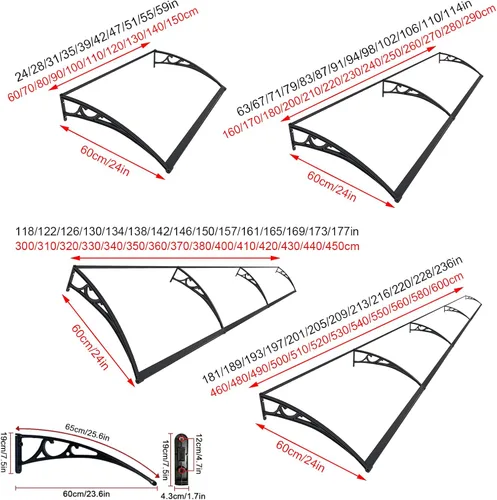 Miniatura 4 de Toldo transparente para ventana, toldo para puerta, resistente a los impactos, para puerta de ventana de patio, 60/80/100/47.2 in, cubierta