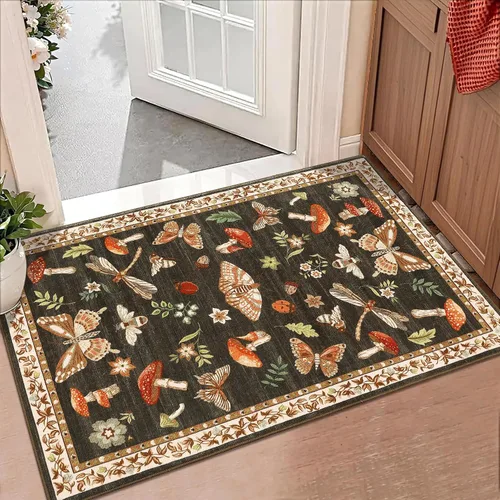 Miniatura 38 de ROYHOME - Alfombra con diseño de hongos e insectos, para pasillos, cocina o baño, antideslizante, lavable, suave, larga, 2 x 6, beige