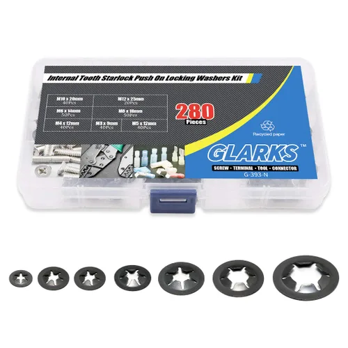 Miniatura 7 de Glarks Kit surtido de 280 piezas de arandelas de bloqueo de bloqueo de bloqueo de dientes internos Starlock