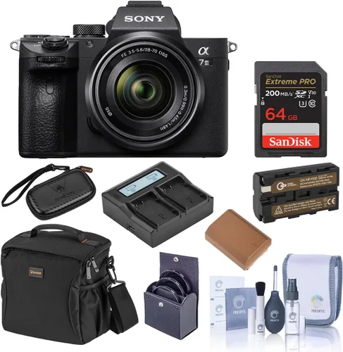 Sony Alpha a7 III - Cámara digital sin espejo con lente de 1.102-2.756 in, monitor de video con monitor Lilliput de 7 pulgadas, bolsa, tarjeta SD de