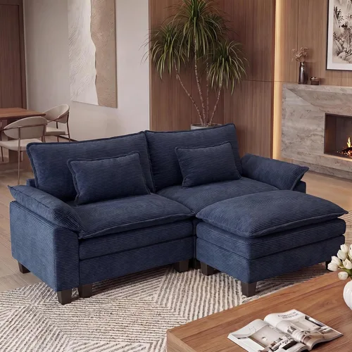 Miniatura 19 de URRED Cloud Couch Sofá Seccional Modular, Sofá Moderno en Forma de U de Asiento Profundo de 157", con 2 Otomanas y Almohadas, Sofás de Chenilla Azul