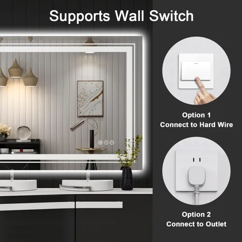 Miniatura 7 de Snowdool - Espejo de baño LED de 27x19 pulgadas con luz frontal y trasera, espejo de tocador iluminado regulable con función antiempañante, función
