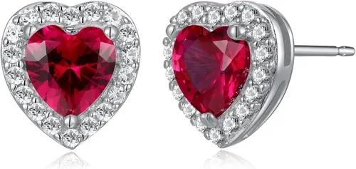 Miniatura 3 de Amazon Essentials Aretes de plata de ley con halo de corazón de zafiro blanco, (anteriormente colección Amazon)