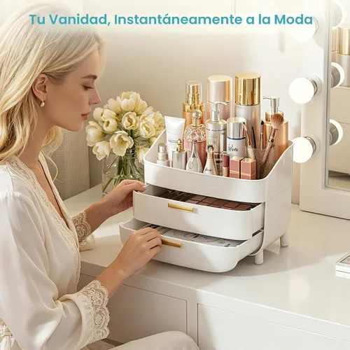Miniatura 6 de Vtopmart - Organizador de maquillaje y cuidado de la piel de 3 niveles con cajones para tocador y encimera de baño, gran caja de almacenamiento
