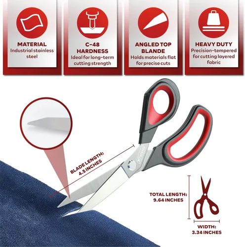 Miniatura 9 de XFasten Tijeras de sastre profesionales de alta resistencia, 9.5 pulgadas, tijeras de modista ultra afiladas para corte de tela Tijeras de coser