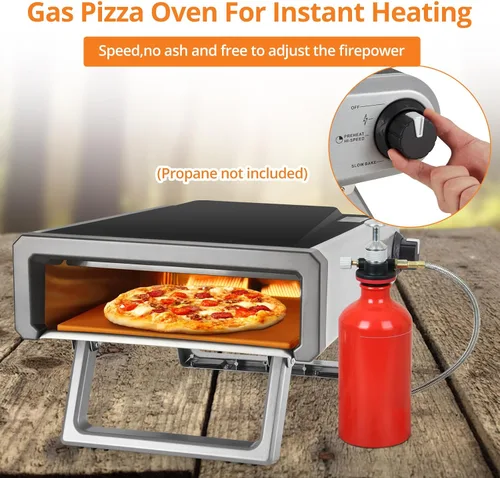 Miniatura 2 de Garvee Horno de pizza portátil de gas propano para exteriores, acero inoxidable de 12 pulgadas, para exteriores, patio, cocina, campamento, con kit