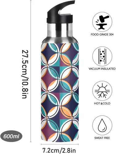 Miniatura 9 de BPA-Free Sport Water Bottle 32 Oz, Insulated Stainless Steel Water Bottle with Straw for Gym Outdoor Travel School, Kaleidoscope