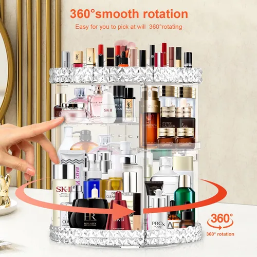 Miniatura 2 de Organizador de maquillaje giratorio de 360 grados para tocador + soporte para brochas de maquillaje, organizador de perfumes con 6 capas ajustables