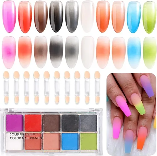 Juego de polvo de uñas de fósforo de neón sólido, 10 colores, pigmento iridiscente fluorescente iridiscente, kit de polvo con purpurina para esmalte
