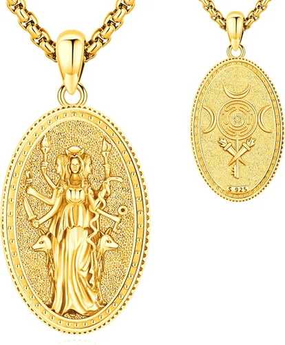 Miniatura 152 de Collar de pentagrama de plata de ley con triple luna, diosa celta, nudo celta, nudo de brujas, Ankh, sol y luna, Hécate, lilith, Santa Muerte