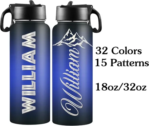 Miniatura 2 de Botellas de agua personalizadas con nombre, botella de agua de acero inoxidable con aislamiento de doble cara con pajilla, termo personalizado