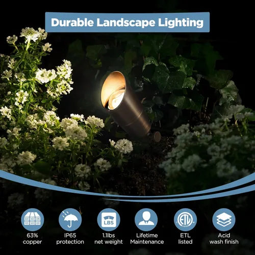 Miniatura 2 de Gardencoin Foco de latón macizo para exteriores, luz LED de bajo voltaje de 12 V, resistente al agua para jardín y patio, lámpara de iluminación