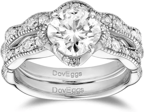 DovEggs Anillos de moissanita de corte cojín para mujer, oro de 14 quilates, calidad de plata, 1.5 quilates, centro de 0.276 x 0.276 in, color