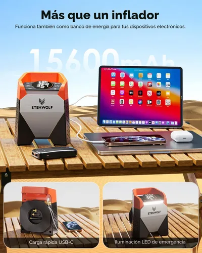 Miniatura 4 de ETENWOLF Zephyr S5 Inflador de Neumáticos de Servicio Pesado Compresor de Aire Portátil, 160PSI y 15600mAh Bomba de Aire Inalámbrica con Luz LED