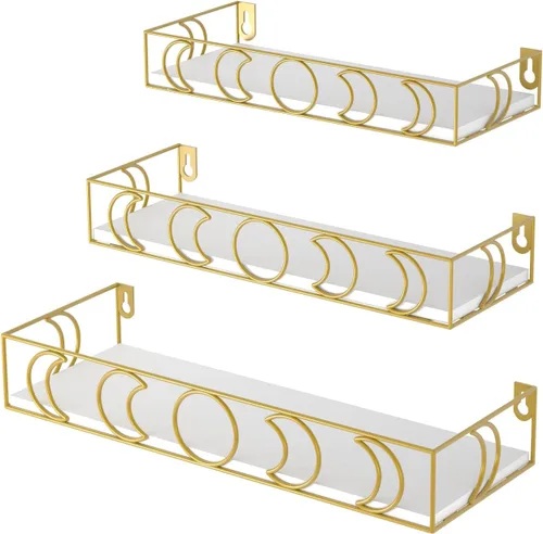 Miniatura 7 de PHAREGE Estantes Flotantes de Fases Lunares Negros, Juego de 3 Pequeños Estantes Decorativos de Pared para Almacenamiento de Libros y Plantas