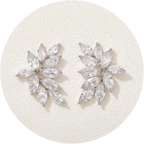 SWEETV Pendientes de boda de marquesa para novias damas de honor aretes de circonita cúbica de cristal con diamantes de imitación para mujer baile