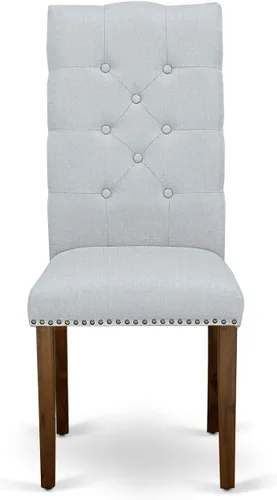 Miniatura 4 de East West Furniture ELP8T05 Elsa Parson - Juego de 2 sillas de comedor tapizadas de tela de lino gris, con botones copetudos, color nogal Nuez