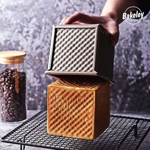 Miniatura 7 de Mini molde para pan Pullman con tapa, antiadherente rectangular de 0.25 kg, caja plana para tostar en horno (Oro champán)