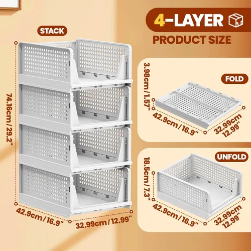 Miniatura 3 de Mavivegue Paquete de 4 cajas apilables de almacenamiento de armario, cesta de cajón de plástico, caja de almacenamiento para armario, dormitorio