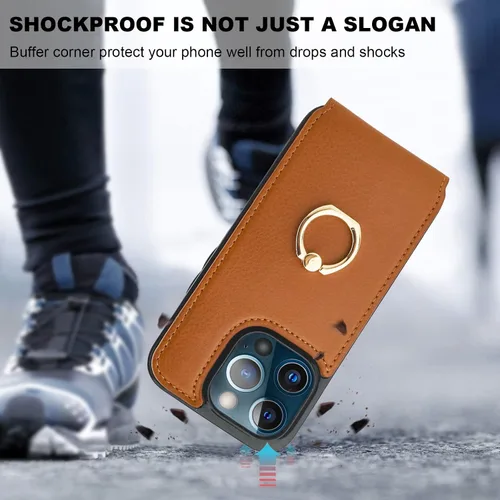 Miniatura 7 de Folosu Funda compatible con iPhone 13 Pro con soporte para tarjetas, rotación de 360°, soporte de anillo de dedo con función atril, protección RFID