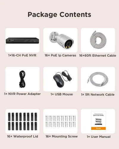 Miniatura 8 de Sistema de cámara de seguridad de 16 canales PANOOB 4K para uso comercial, NVR PoE 4K 16CH HDD 4TB, 16x cámaras IP al aire libre con cable 8MP