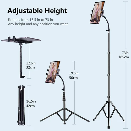 Miniatura 4 de Trípode para iPad y teléfono de 73 pulgadas con cuello de cisne para tablet con control remoto para tabletas de 3.5 a 15 pulgadas, iPhone, iPad Pro