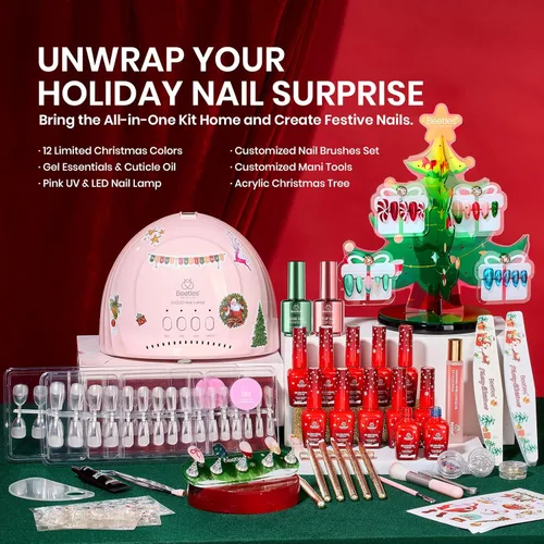Miniatura 4 de Beetles - Juego de 67 esmaltes de uñas de gel con luz UV – 12 colores de gelatina ojo de gato rosa, kit de uñas con purpurina roja y azul con 0
