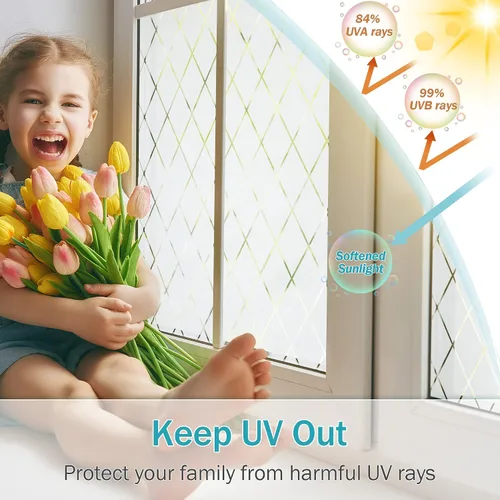 Miniatura 3 de VELIMAX Película esmerilada de celosía para ventana, película de privacidad para ventana, vinilo opaco de vinilo adhesivo no adhesivo, anti-UV, 29.5